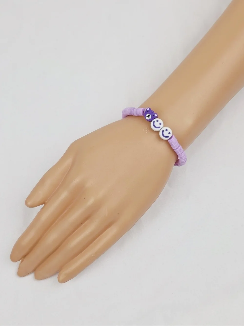 Handmade Clay Bead Smiley Face Bear Bracelet